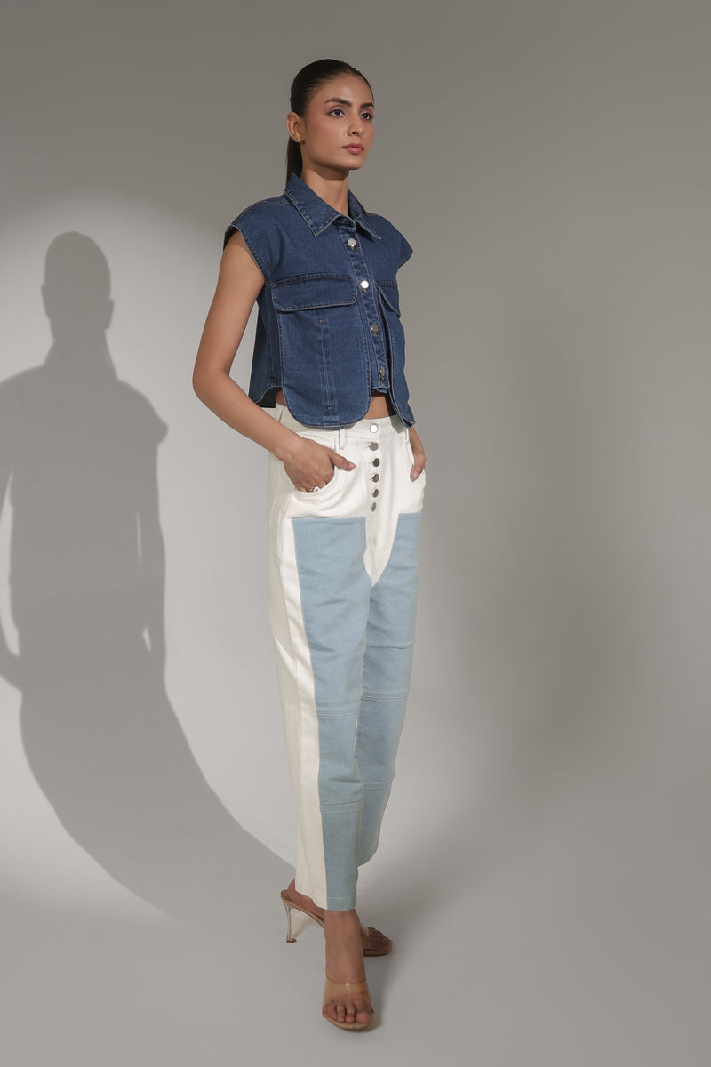 Women’s Two-Tone High-Rise Straight Fit Denim Jeans | Blues by V E N U E ORIGINAL
