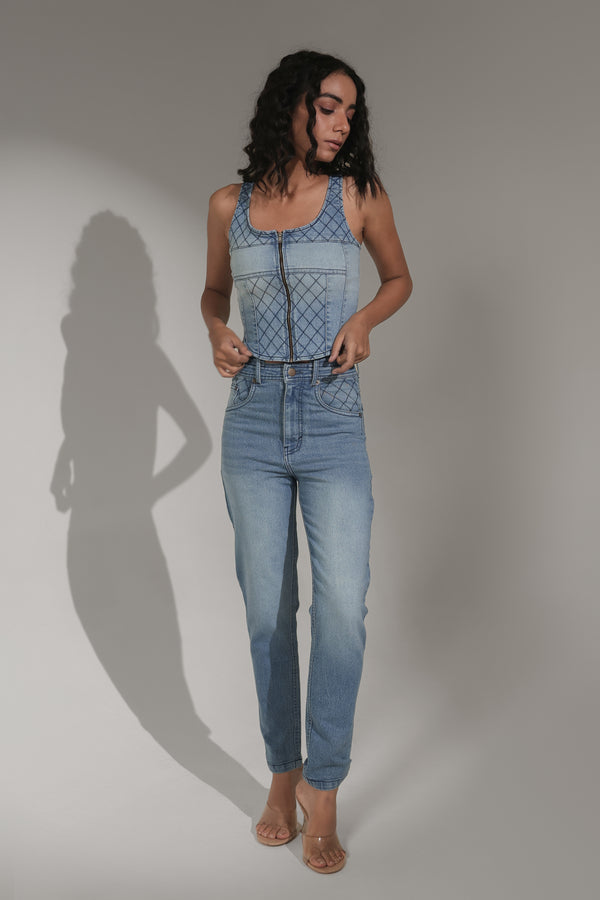 Women’s Light-Wash High-Rise Slim-Fit Jeans | Blues by V E N U E ORIGINAL