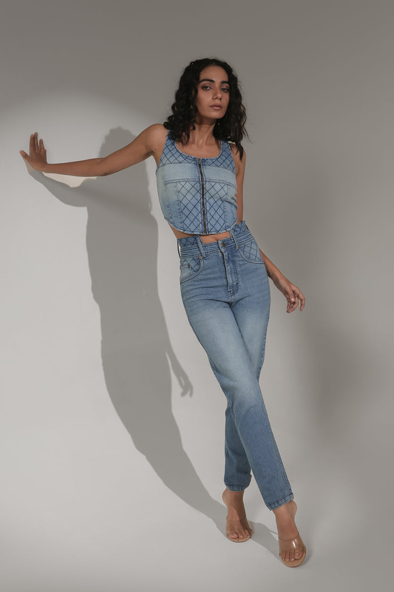 Women’s Light-Wash High-Rise Slim-Fit Jeans | Blues by V E N U E ORIGINAL