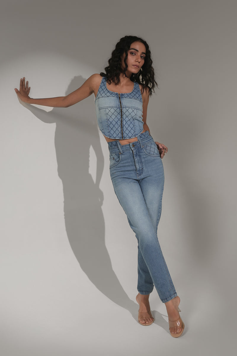 Women’s Light-Wash High-Rise Slim-Fit Jeans | Blues by V E N U E ORIGINAL