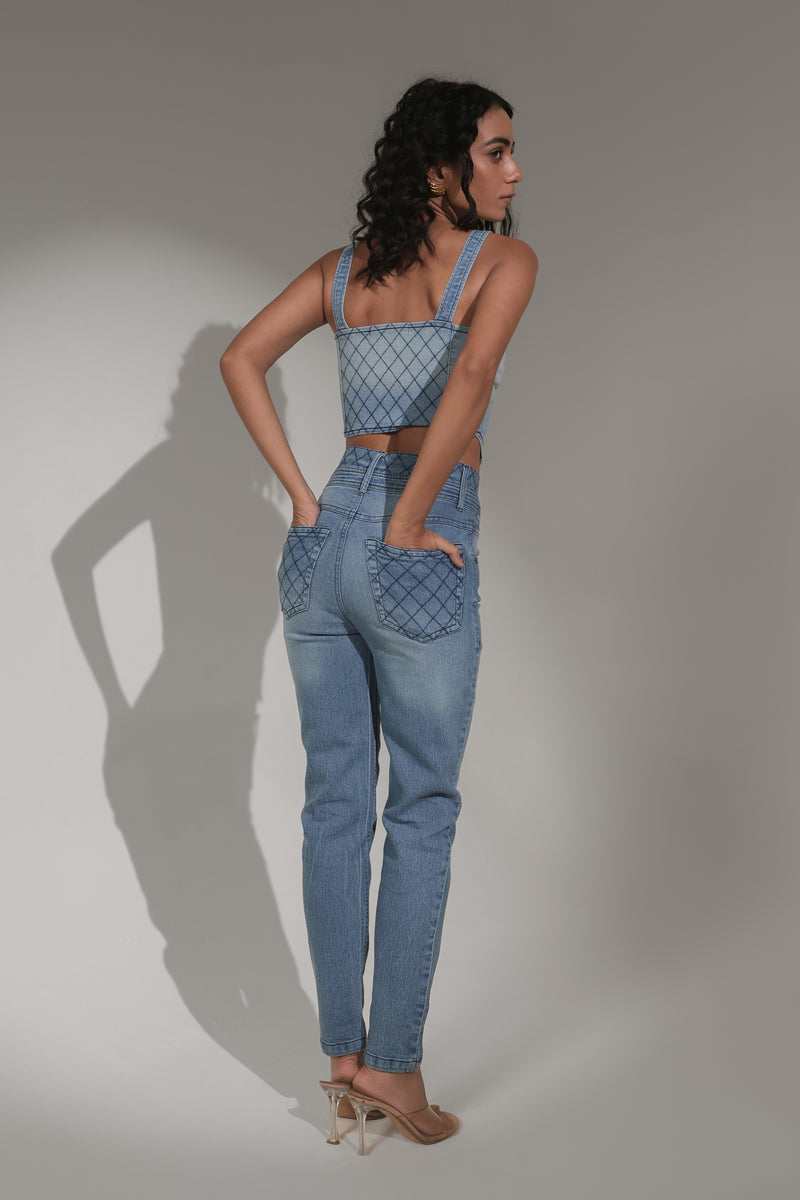 Women’s Light-Wash High-Rise Slim-Fit Jeans | Blues by V E N U E ORIGINAL