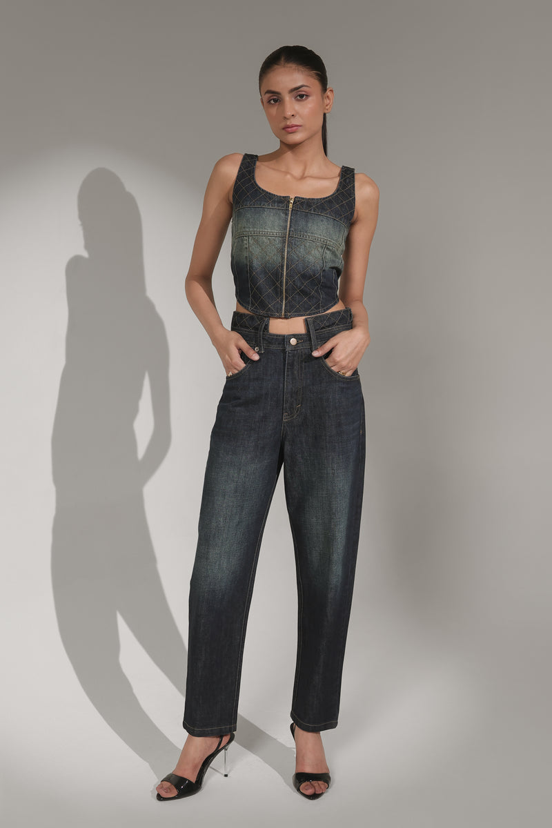 Women’s Dark-Wash High-Rise Relaxed Fit Jeans | Blues by V E N U E ORIGINAL