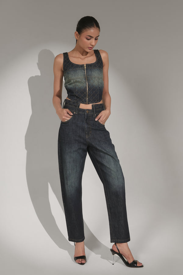 Women’s Dark-Wash High-Rise Relaxed Fit Jeans | Blues by V E N U E ORIGINAL