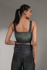 Women’s Dark-Wash Quilted Zip Denim Corset Top | Blues by V E N U E ORIGINAL