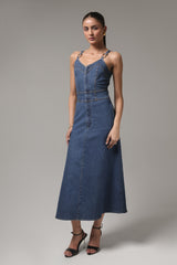 Women’s Denim Maxi Dress with Strappy Detailing | Blues by V E N U E ORIGINAL