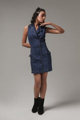 Women’s Sleeveless Denim Blazer Dress | Blues by V E N U E ORIGINAL