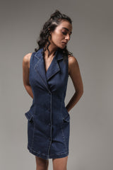 Women’s Sleeveless Denim Blazer Dress | Blues by V E N U E ORIGINAL