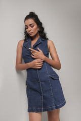 Women’s Sleeveless Denim Blazer Dress | Blues by V E N U E ORIGINAL