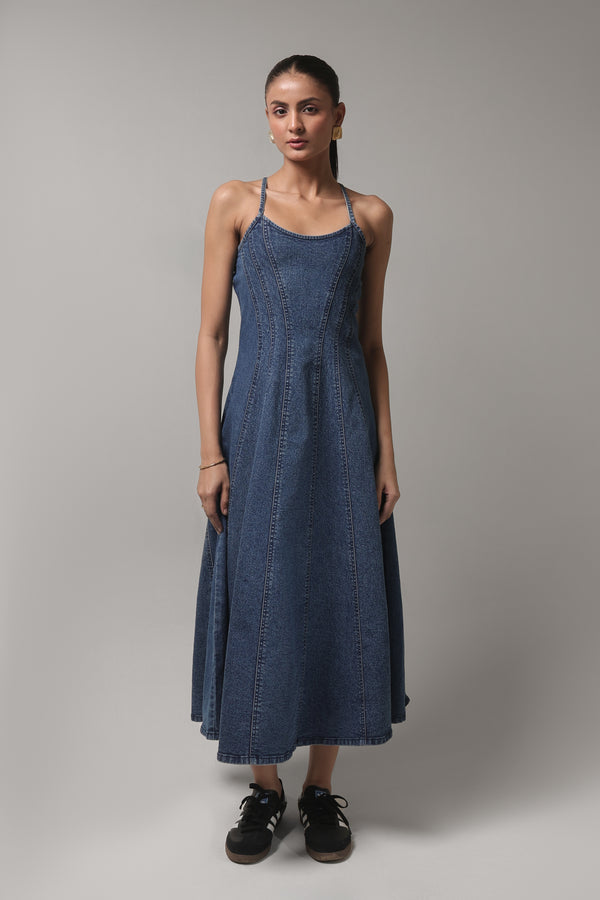 Women’s Denim Spaghetti Strap Maxi Dress | Blues by V E N U E ORIGINAL