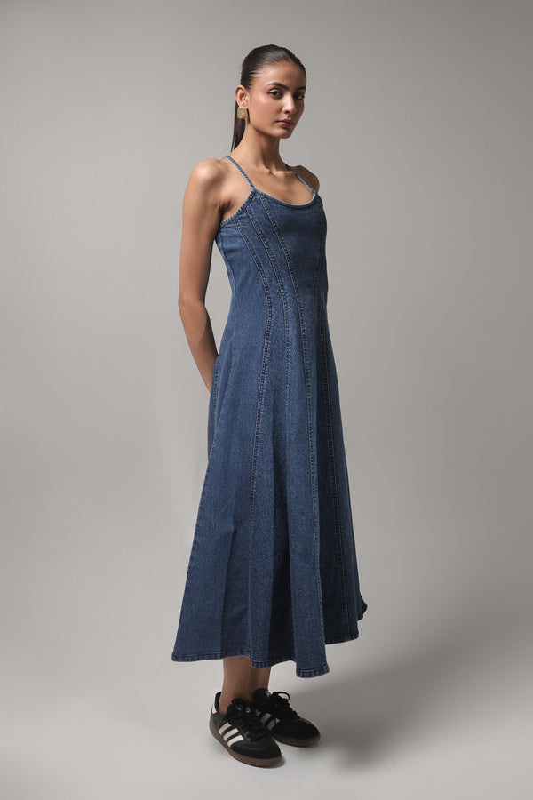 Women’s Denim Spaghetti Strap Maxi Dress | Blues by V E N U E ORIGINAL