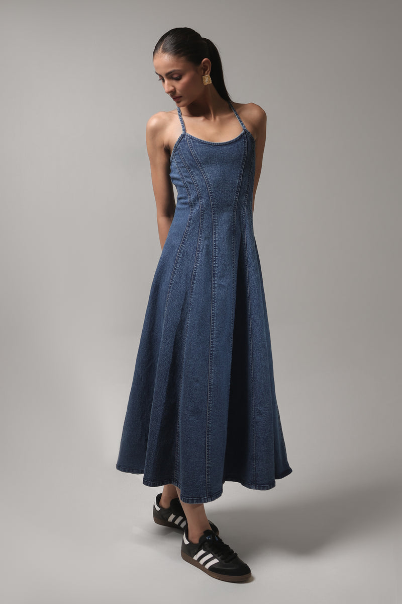 Women’s Denim Spaghetti Strap Maxi Dress | Blues by V E N U E ORIGINAL