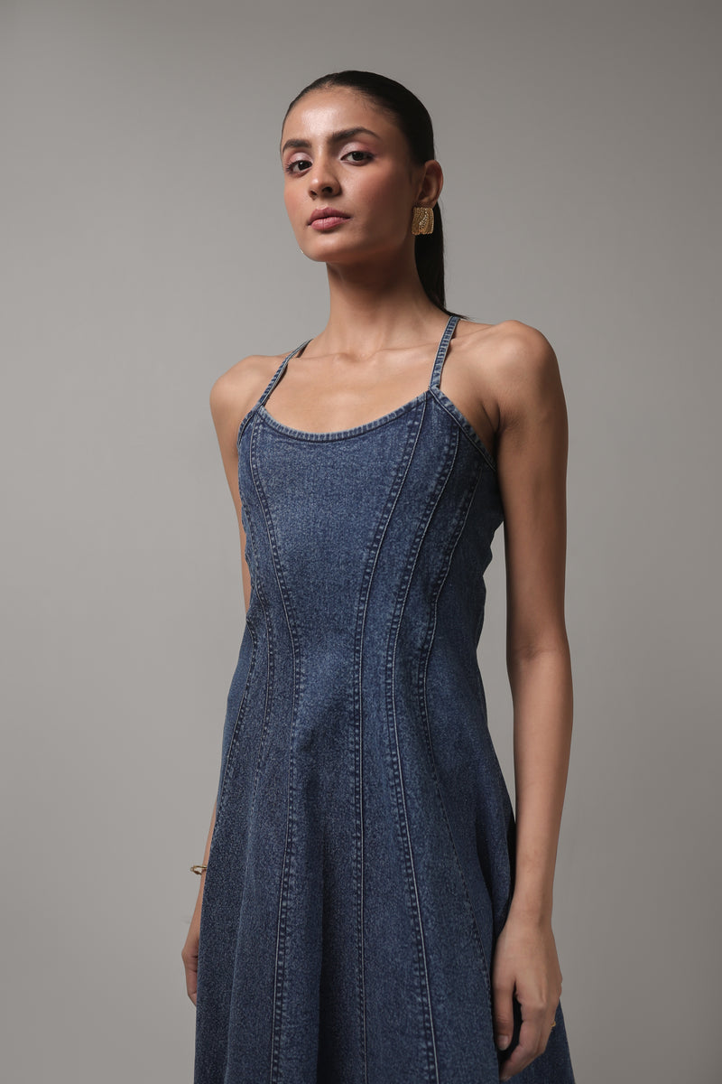 Women’s Denim Spaghetti Strap Maxi Dress | Blues by V E N U E ORIGINAL