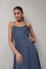 Women’s Denim Spaghetti Strap Maxi Dress | Blues by V E N U E ORIGINAL