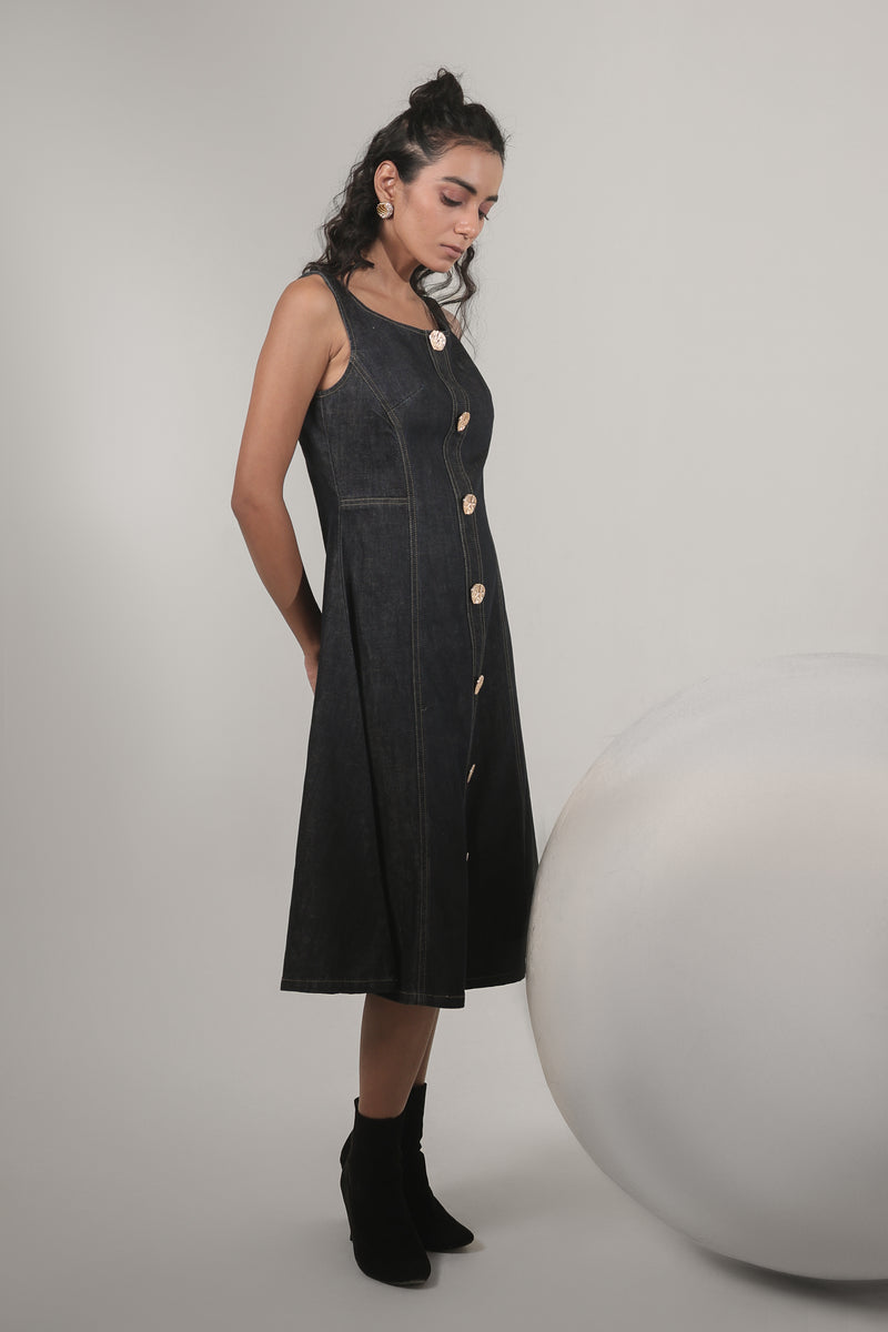 Women’s Dark Denim Button-Down Midi Dress | Blues by V E N U E ORIGINAL