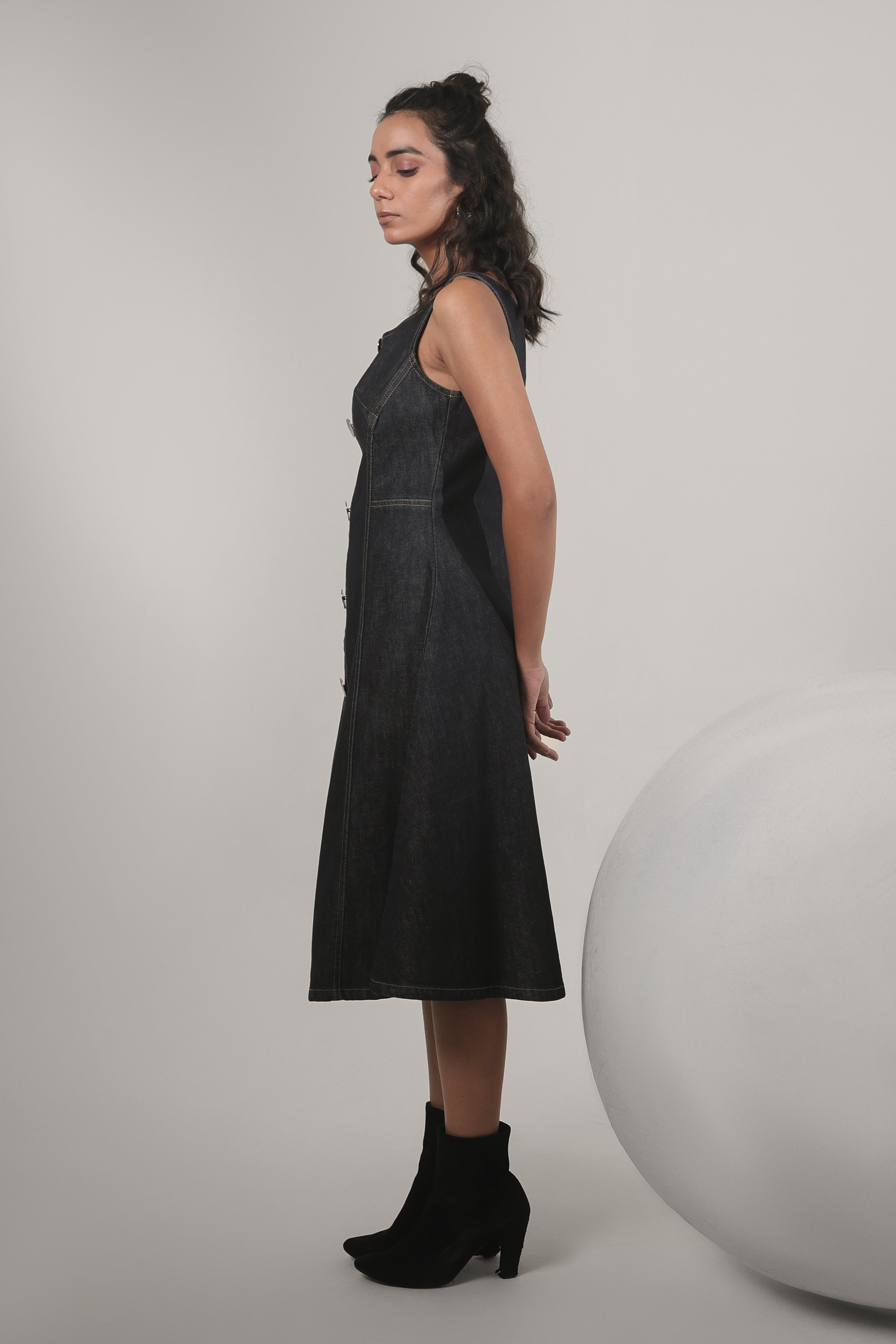 Dark Denim Button-Down Midi Dress