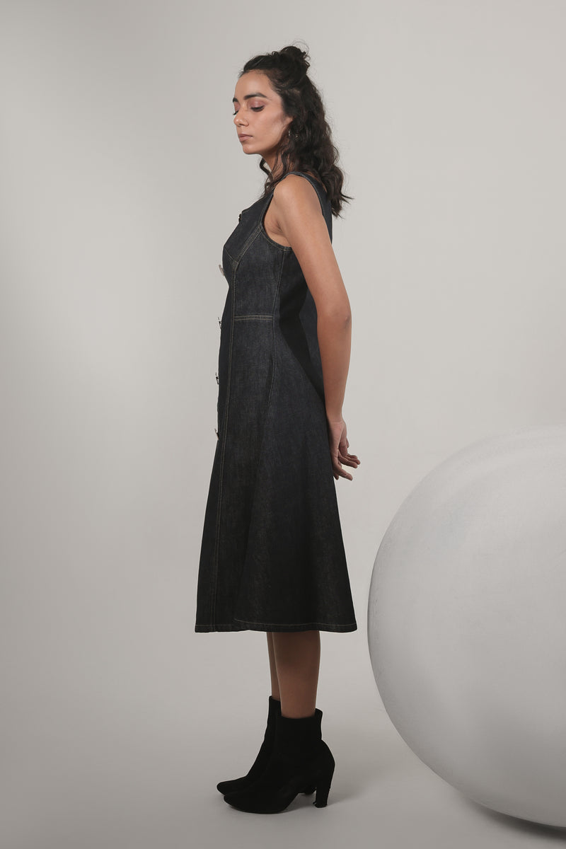 Women’s Dark Denim Button-Down Midi Dress | Blues by V E N U E ORIGINAL