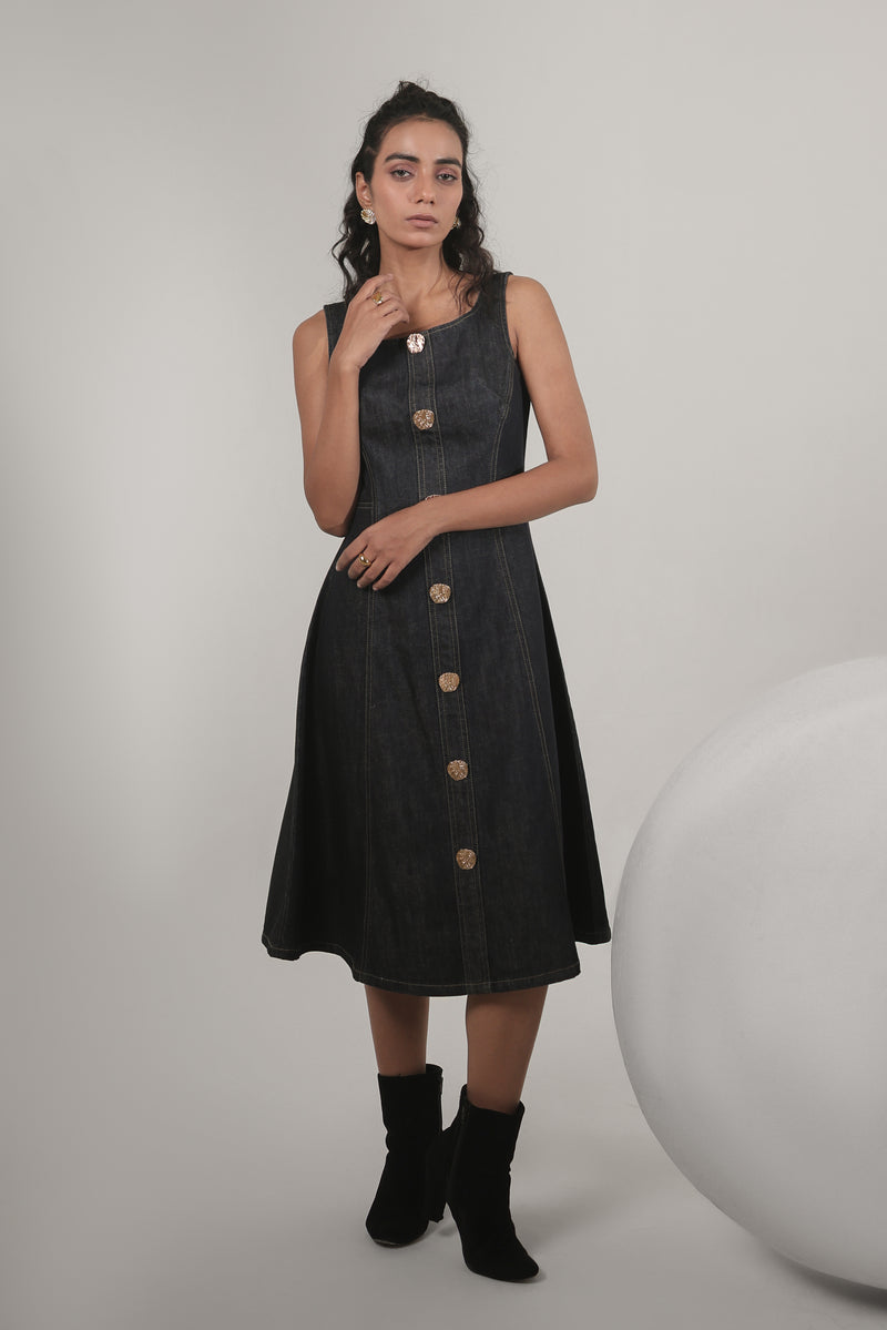Women’s Dark Denim Button-Down Midi Dress | Blues by V E N U E ORIGINAL