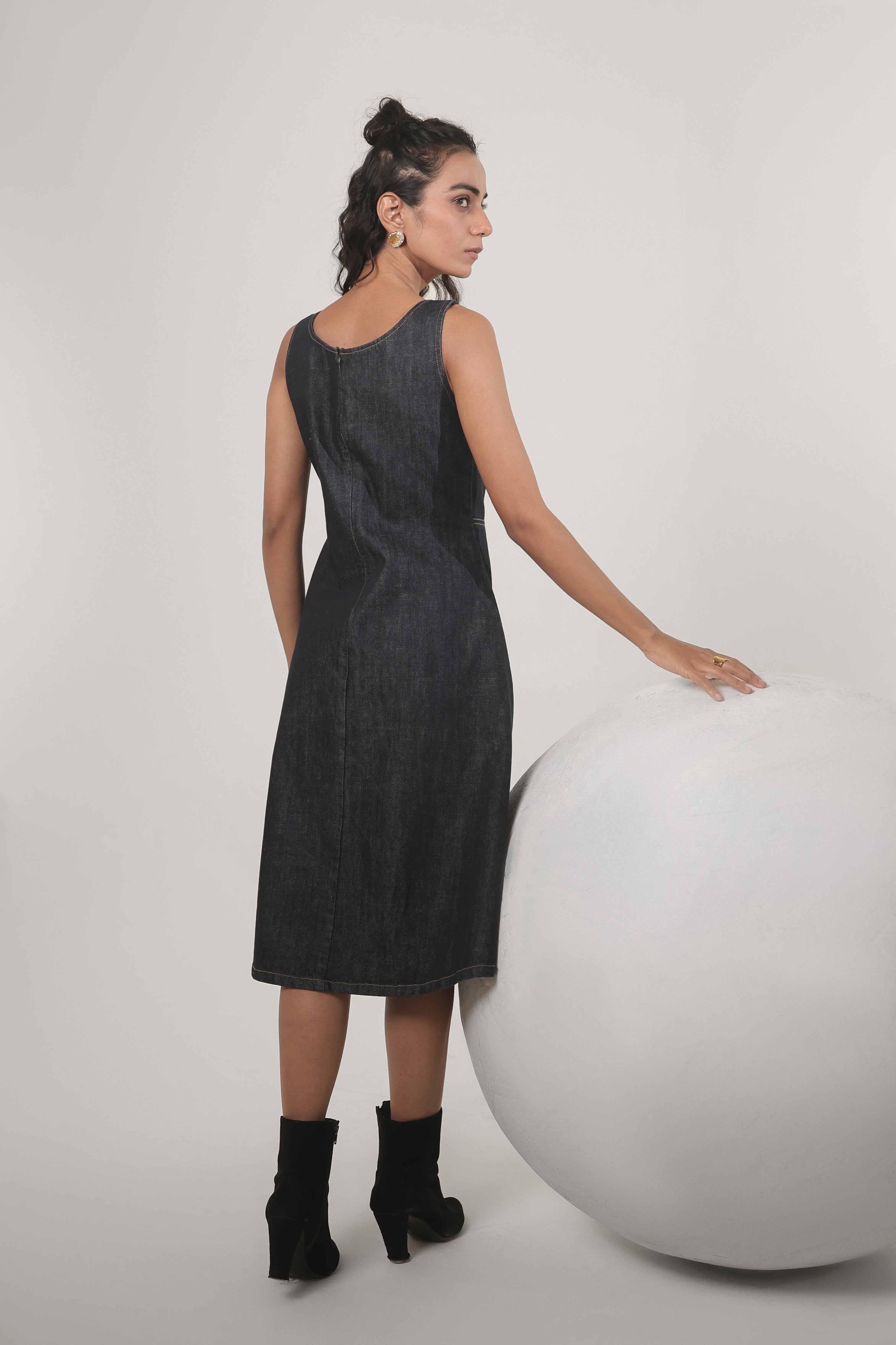 Dark Denim Button-Down Midi Dress