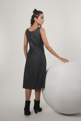 Women’s Dark Denim Button-Down Midi Dress | Blues by V E N U E ORIGINAL