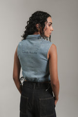 Women’s Light Wash Cropped Denim Top with Drawstring Hem | Blues by V E N U E ORIGINAL