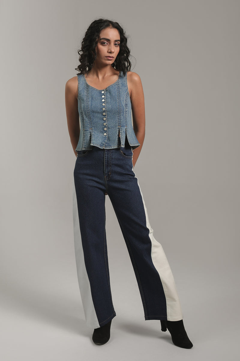 Women’s Dual-Tone Straight Leg Denim Jeans | Blues by V E N U E ORIGINAL