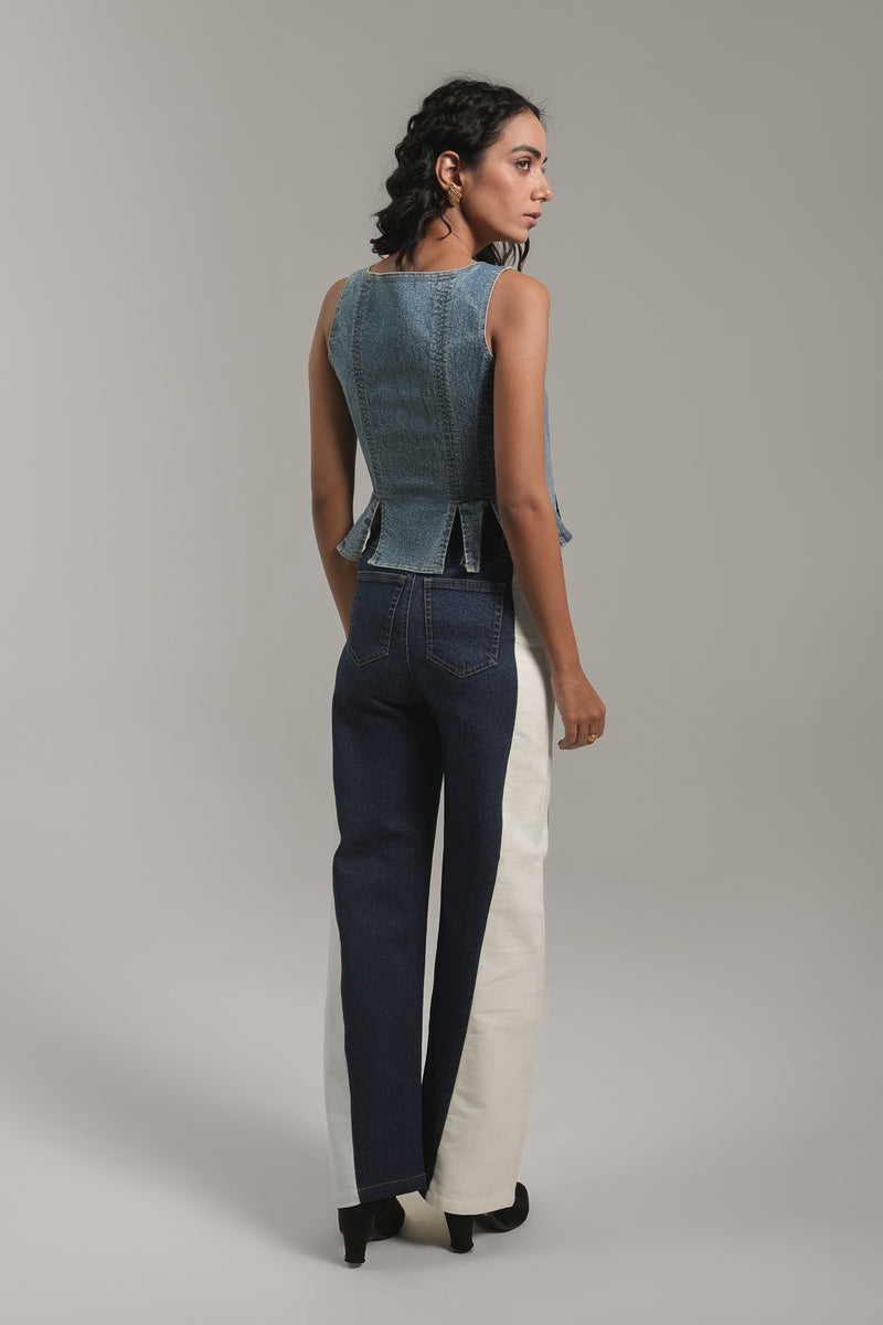 Women’s Dual-Tone Straight Leg Denim Jeans | Blues by V E N U E ORIGINAL