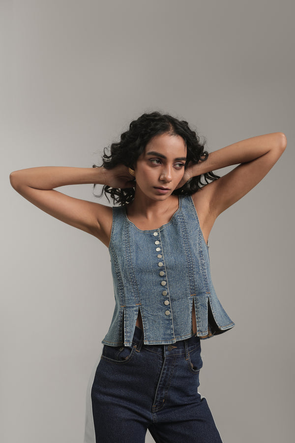 Women’s Rivette Denim Corset Top | Blues by V E N U E ORIGINAL