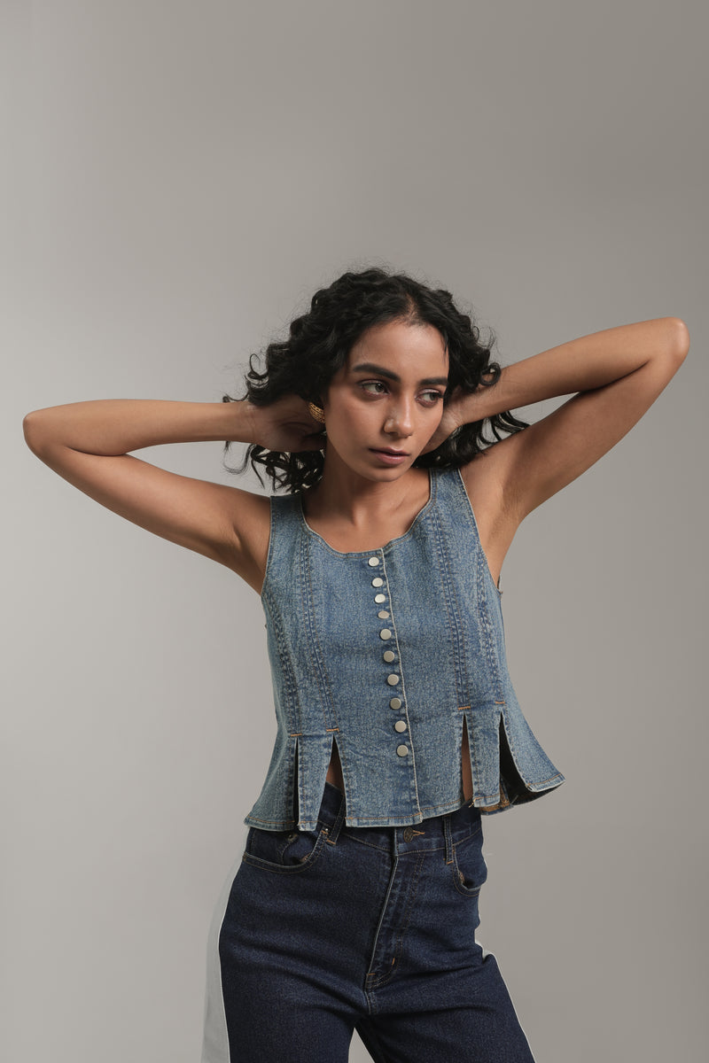 Women’s Rivette Denim Corset Top | Blues by V E N U E ORIGINAL