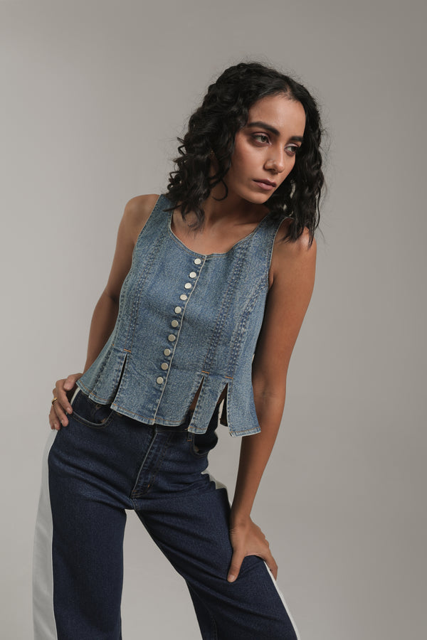 Women’s Rivette Denim Corset Top | Blues by V E N U E ORIGINAL