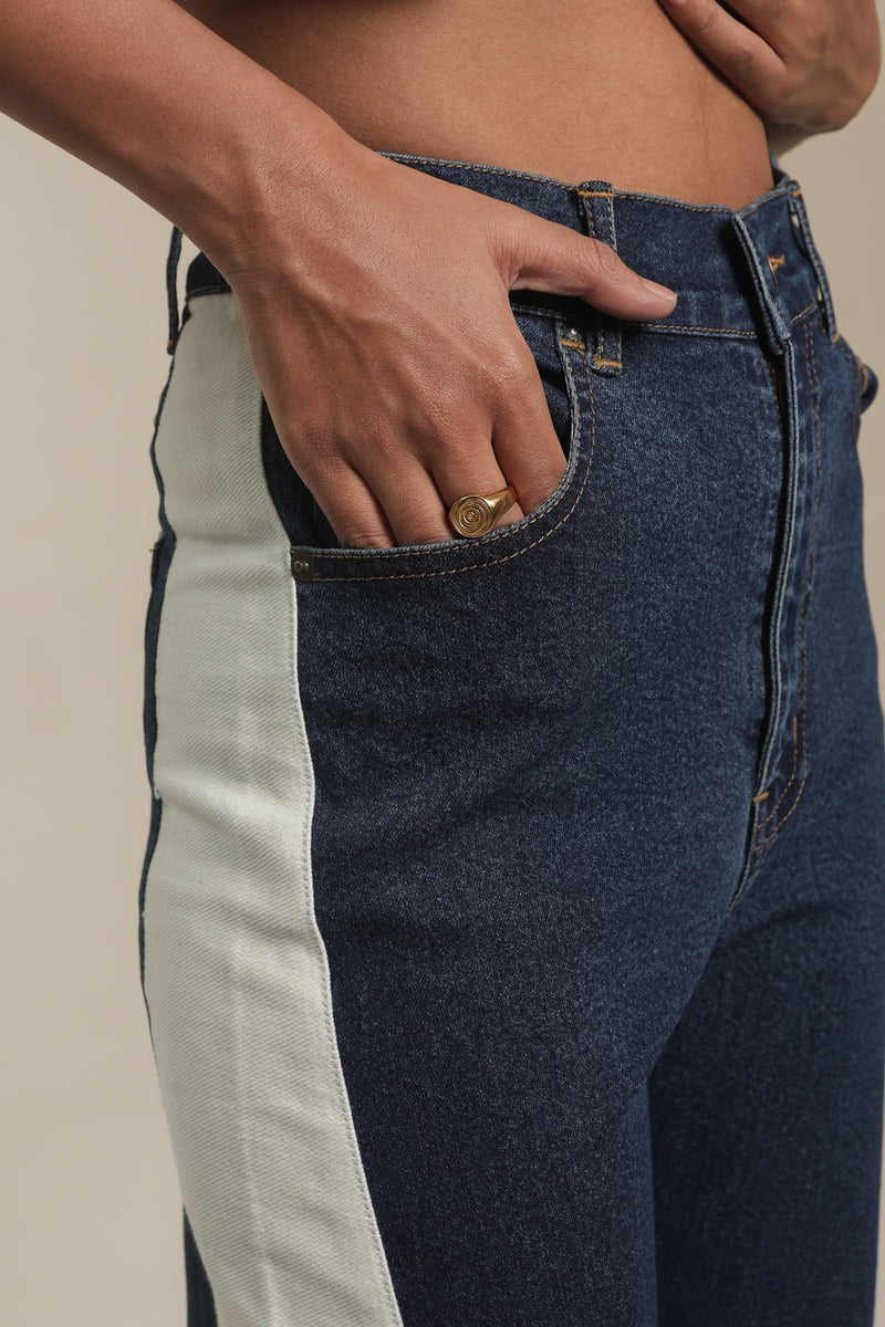 Women’s Dual-Tone Straight Leg Denim Jeans | Blues by V E N U E ORIGINAL