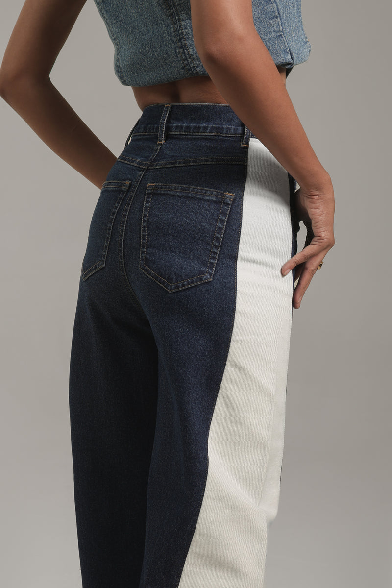 Women’s Dual-Tone Straight Leg Denim Jeans | Blues by V E N U E ORIGINAL