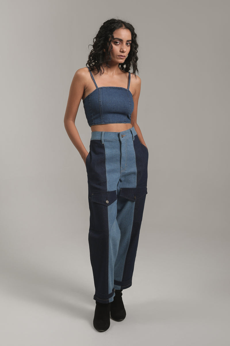 Women’s Denim Bustier Crop Top | Blues by V E N U E ORIGINAL