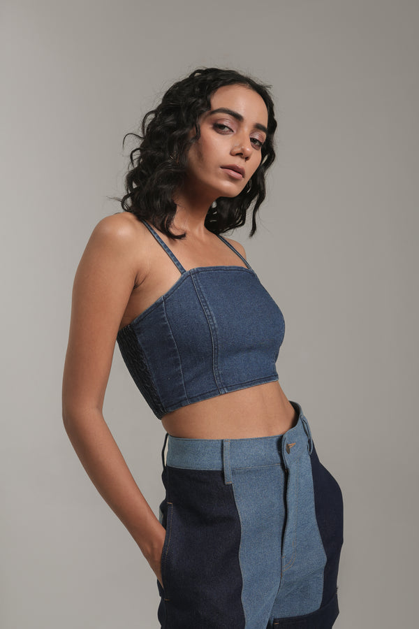 Women’s Denim Bustier Crop Top | Blues by V E N U E ORIGINAL