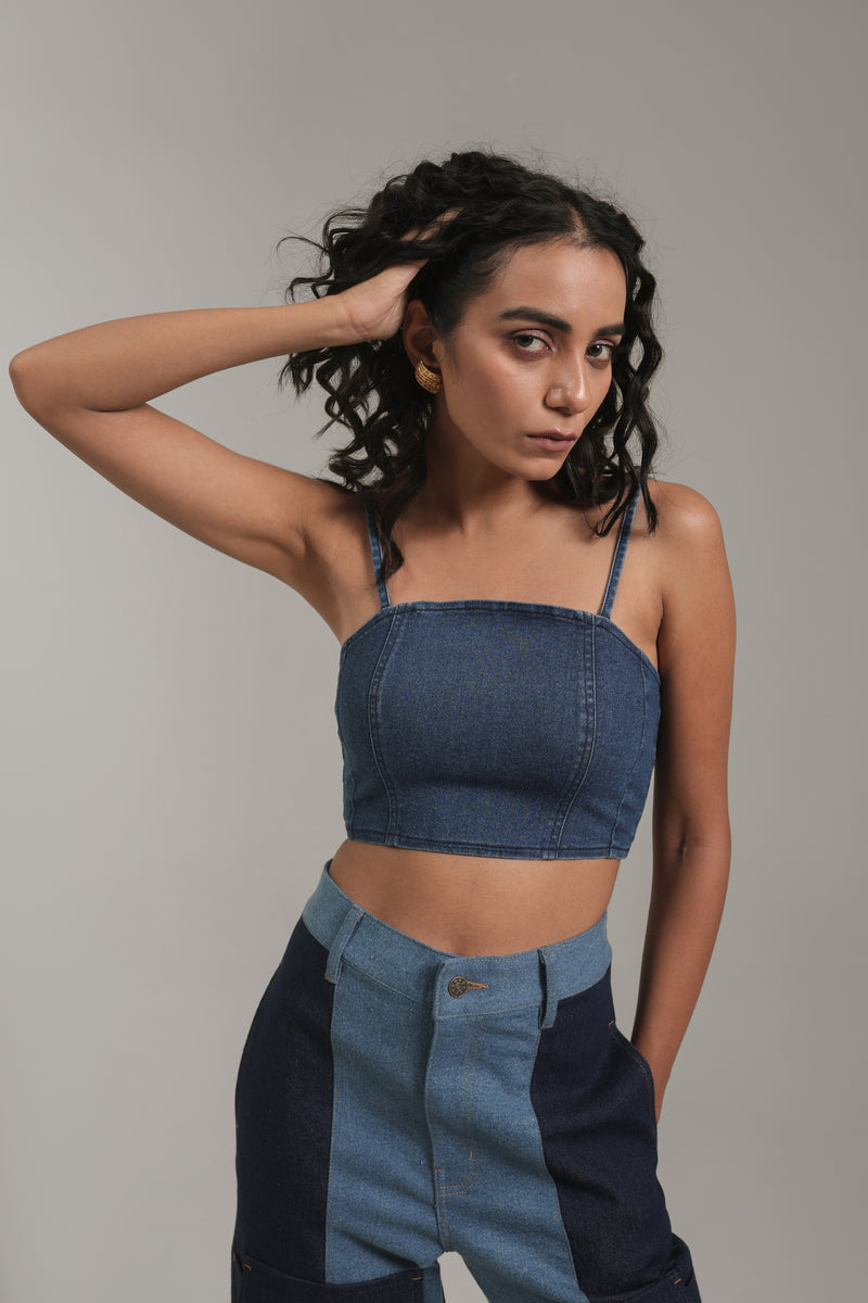 Women’s Denim Bustier Crop Top | Blues by V E N U E ORIGINAL