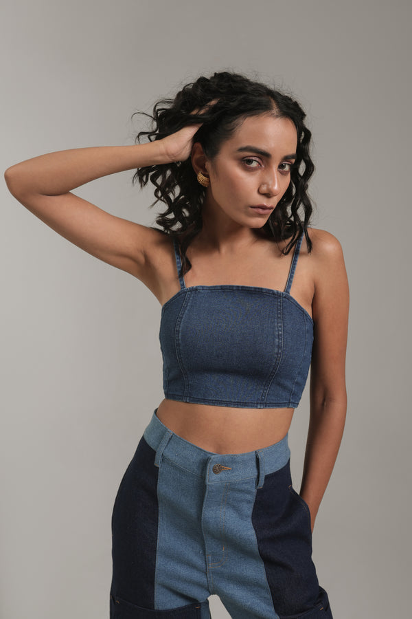 Women’s Denim Bustier Crop Top | Blues by V E N U E ORIGINAL