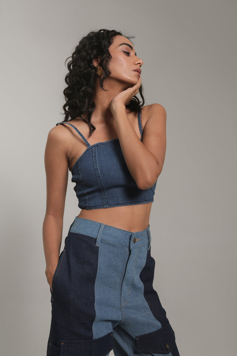 Women’s Denim Bustier Crop Top | Blues by V E N U E ORIGINAL