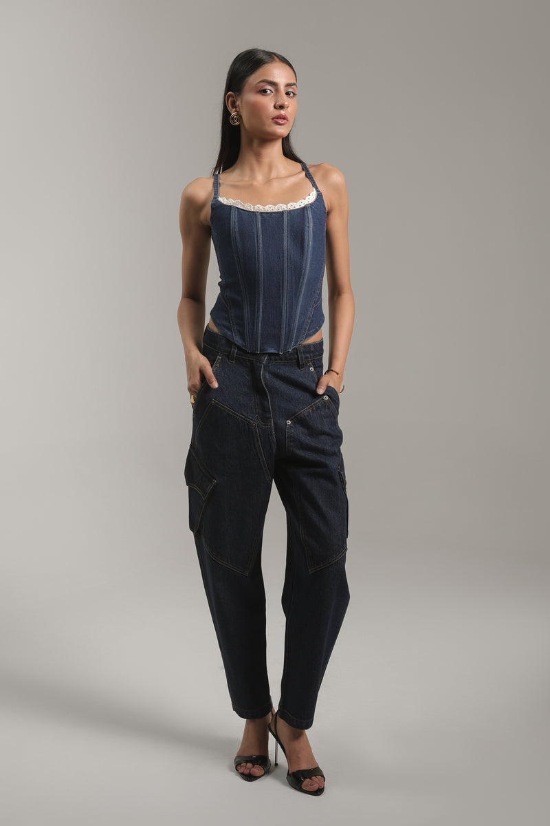 Women’s Lace Trim Denim Bustier Top | Blues by V E N U E ORIGINAL