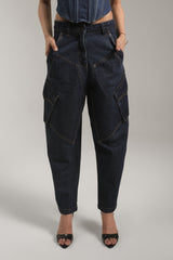 Women’s Dark-Wash Utility Cargo Denim Pants | Blues by V E N U E ORIGINAL