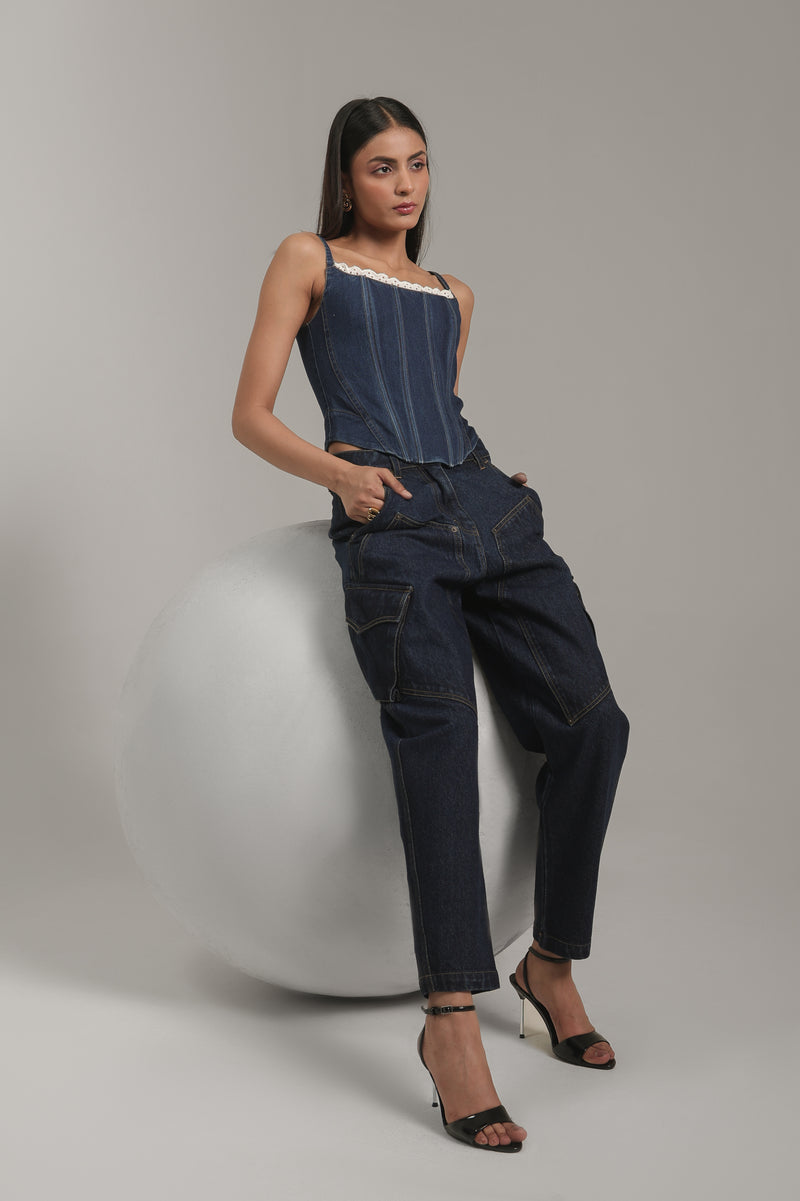 Women’s Lace Trim Denim Bustier Top | Blues by V E N U E ORIGINAL
