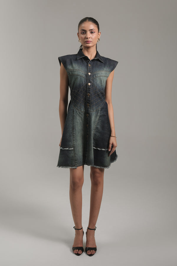 Women’s Sleeveless Fit & Flare Denim Dress | Blues by V E N U E ORIGINAL
