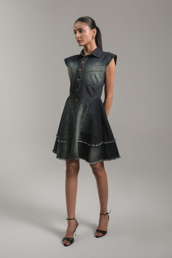 Women’s Sleeveless Fit & Flare Denim Dress | Blues by V E N U E ORIGINAL