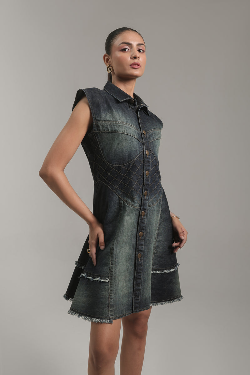 Women’s Sleeveless Fit & Flare Denim Dress | Blues by V E N U E ORIGINAL