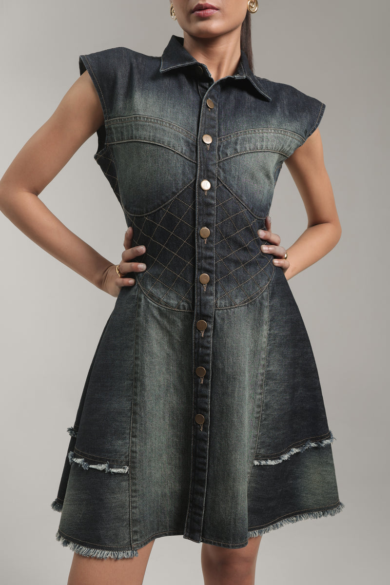 Women’s Sleeveless Fit & Flare Denim Dress | Blues by V E N U E ORIGINAL
