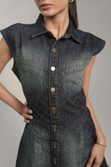 Women’s Sleeveless Fit & Flare Denim Dress | Blues by V E N U E ORIGINAL