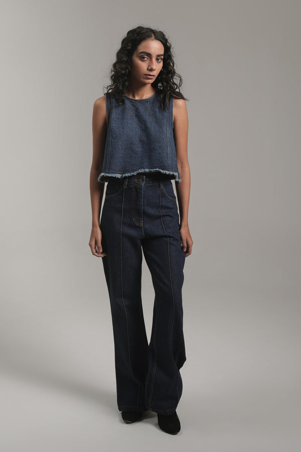 Women’s Raw Hem Sleeveless Denim Crop Top | Blues by V E N U E ORIGINAL