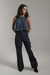 Women’s Raw Hem Sleeveless Denim Crop Top | Blues by V E N U E ORIGINAL