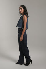 Women’s Raw Hem Sleeveless Denim Crop Top | Blues by V E N U E ORIGINAL