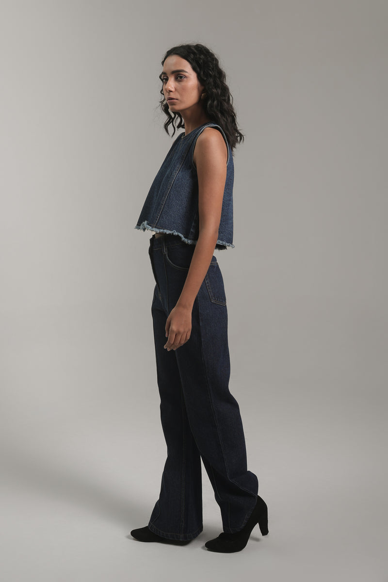 Women’s Raw Hem Sleeveless Denim Crop Top | Blues by V E N U E ORIGINAL