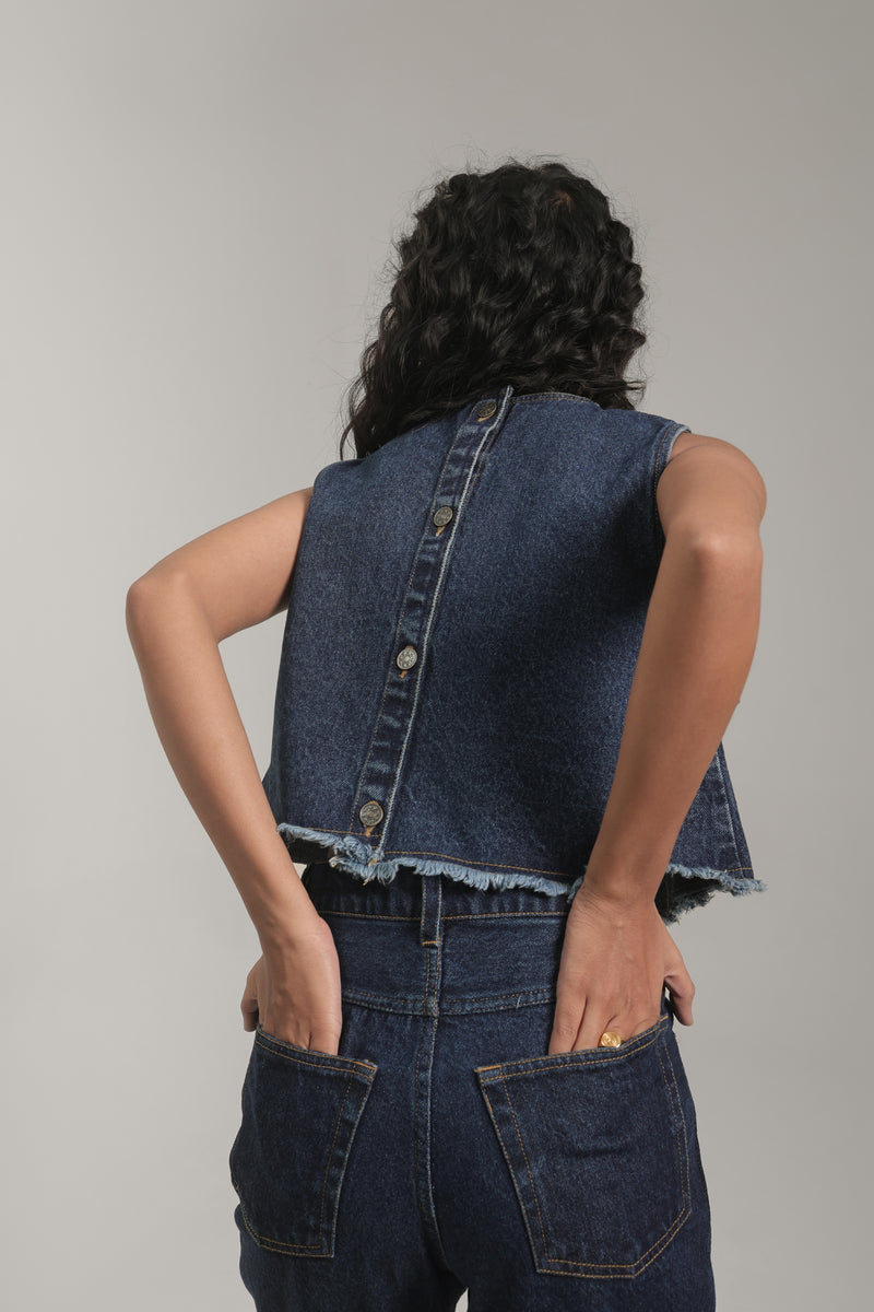 Women’s Raw Hem Sleeveless Denim Crop Top | Blues by V E N U E ORIGINAL