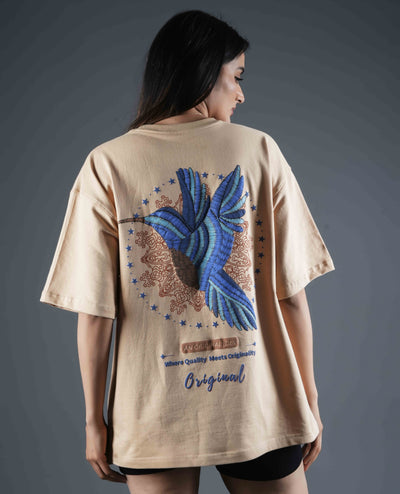 King Fisher Bird Puff Print Oversized T-shirt